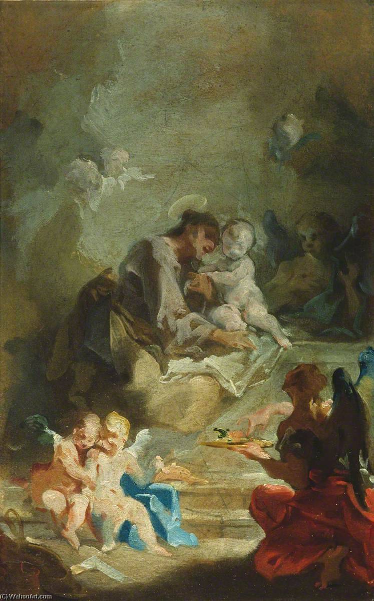 Order Oil Painting Replica Saint Anthony of Padua Adoring the Christ Child, 1730 by Giovanni Battista Pittoni The Younger (1687-1767) | ArtsDot.com