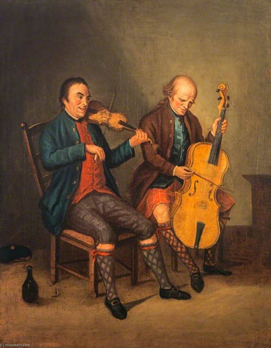 Order Oil Painting Replica Niel Gow (1727–1807), Violinist and Composer, with his Brother Donald Gow (active c.1780), Cellist, 1780 by David Allan (1744-1796, United States) | ArtsDot.com