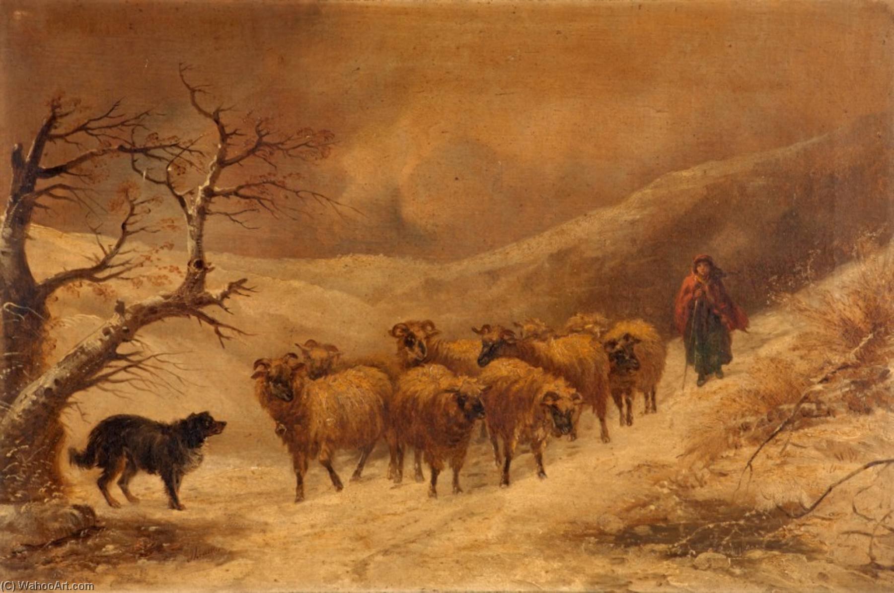 Buy Museum Art Reproductions Shepherdess in the Snow by John Joseph Barker (1824-1904) | ArtsDot.com