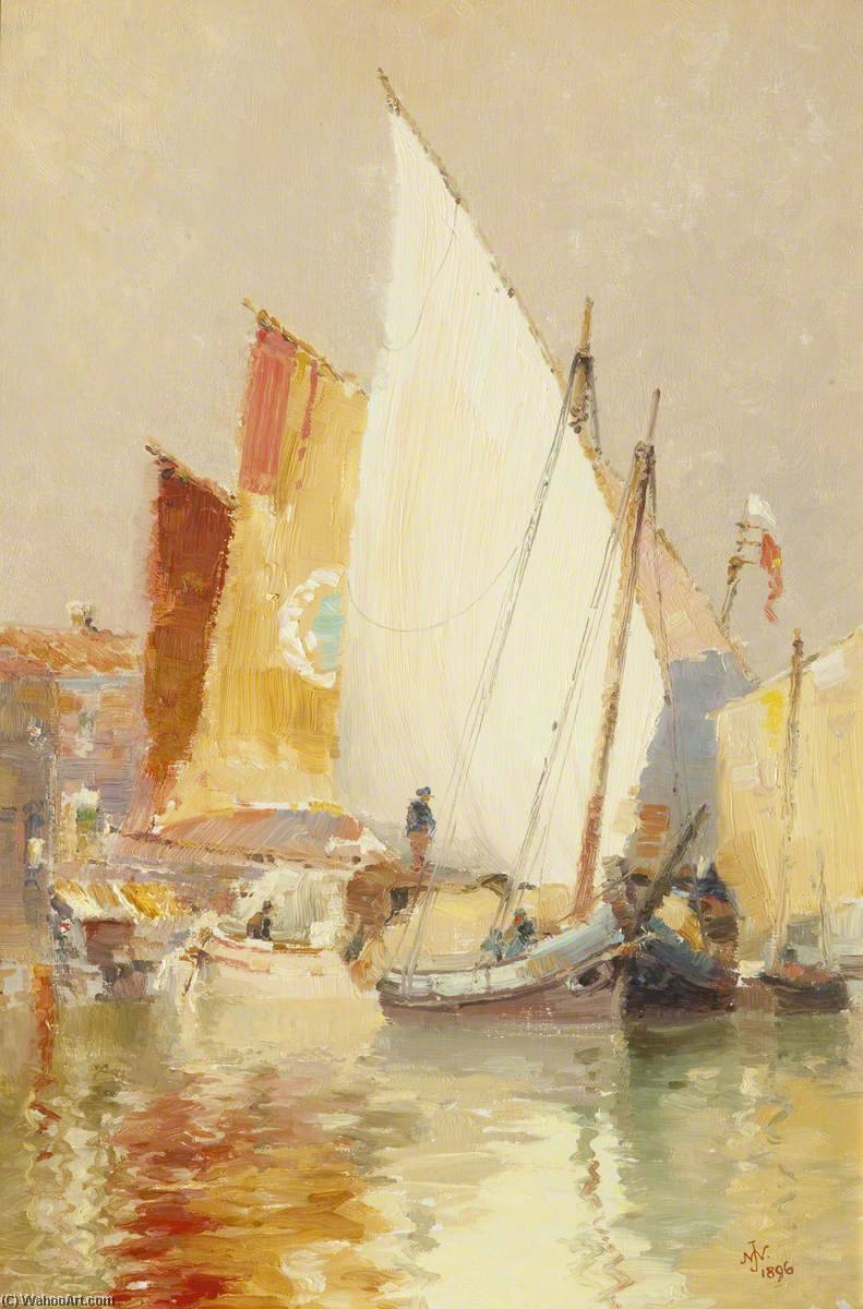 Order Art Reproductions Fishing Boats, Venice, 1896 by John Miller Nicholson (1840-1913) | ArtsDot.com