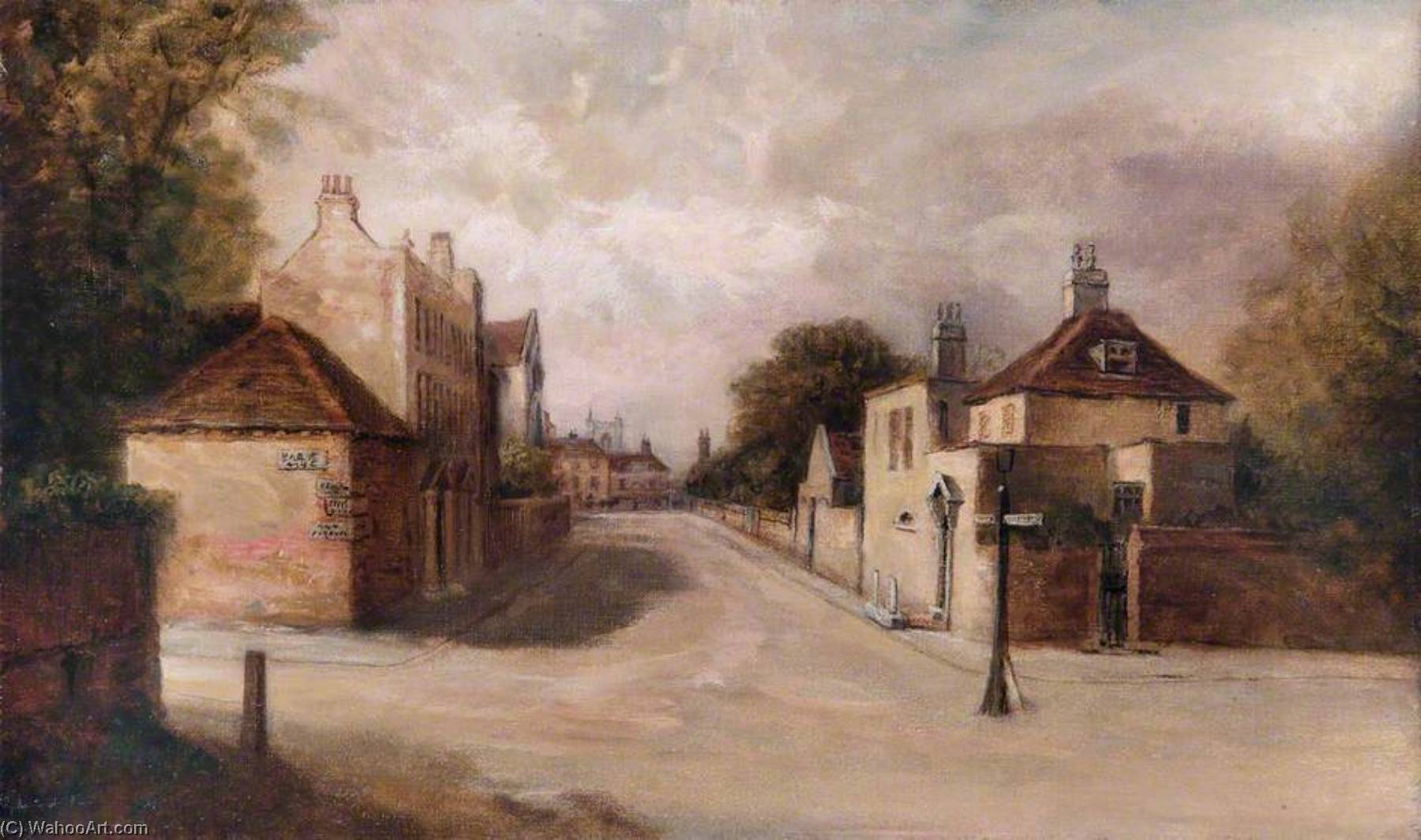 Buy Museum Art Reproductions Croydon Pound, Surrey (the corner of George Street and Wellesley Road, taken from a sketch made in 1843) by Walter William Acock (1847-1933) | ArtsDot.com