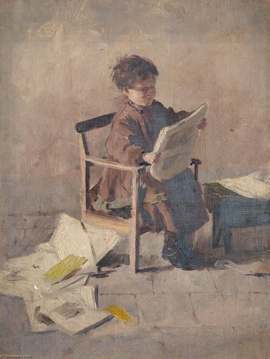 Buy Museum Art Reproductions Seated Child Reading a Newspaper by William Darling Mckay (1844-1924) | ArtsDot.com