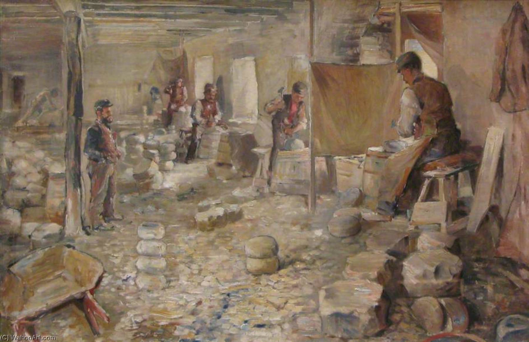 Order Oil Painting Replica Curling Stone Workshop by John Elliot Maguire (1866-1920) | ArtsDot.com