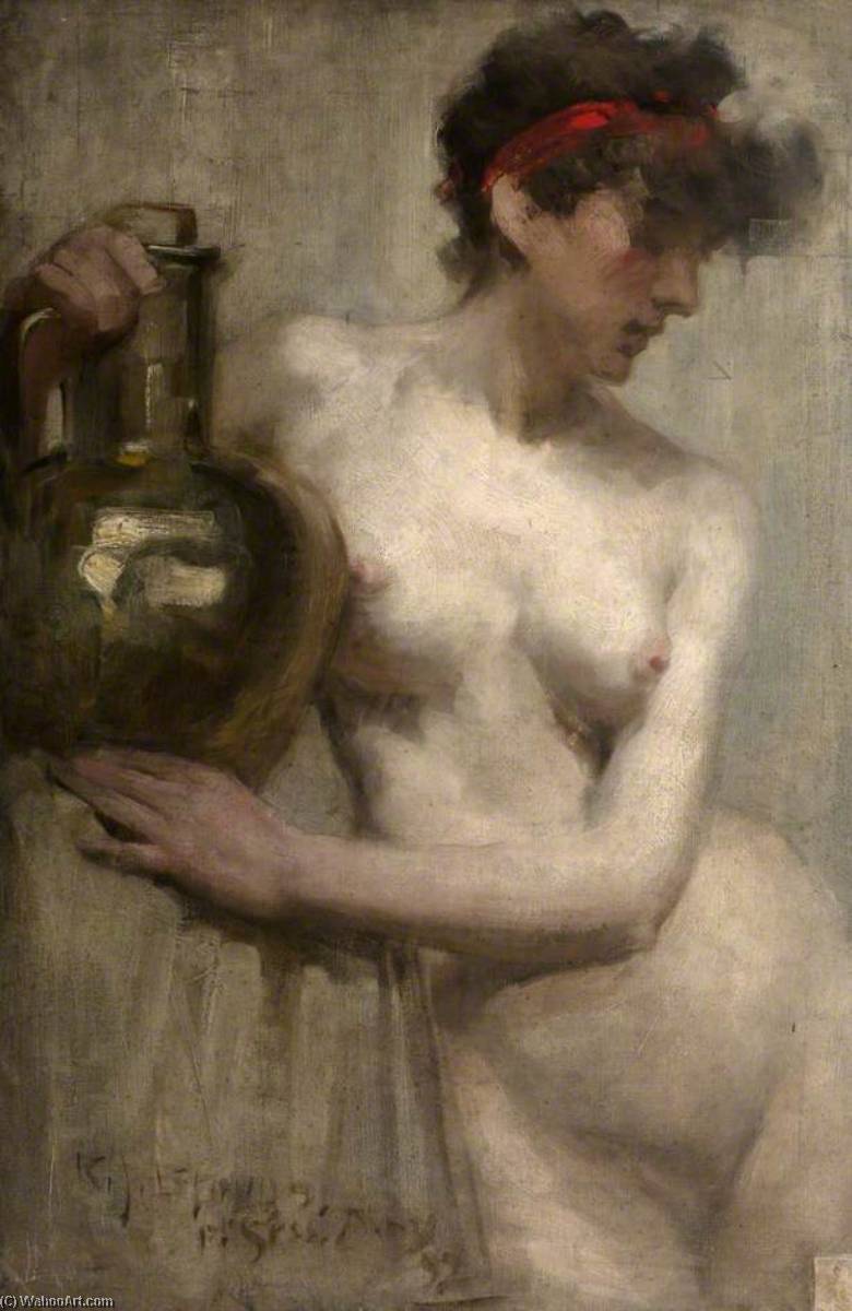 順序 絵画のコピー 真鍮の壷が付いている女性裸婦, 1892 バイ Robert Brough (1872-1905) | ArtsDot.com