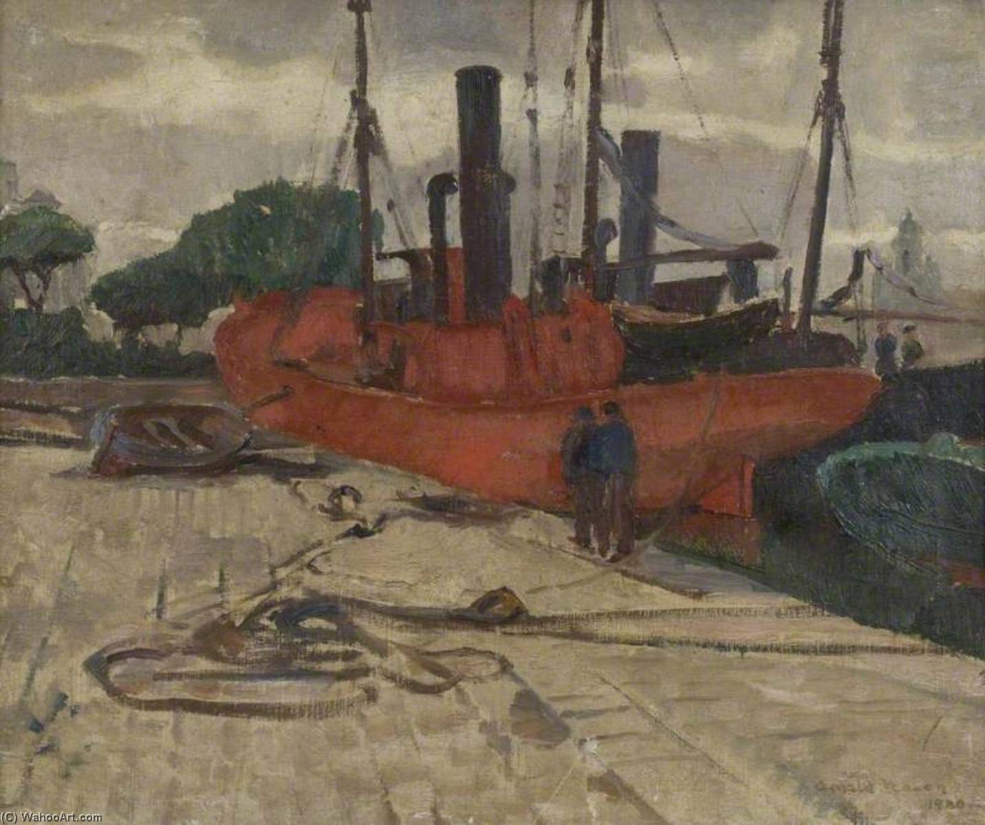 Order Art Reproductions Red Ships at La Rochelle, France, 1930 by Arnold Mason (Inspired By) (1885-1963) | ArtsDot.com