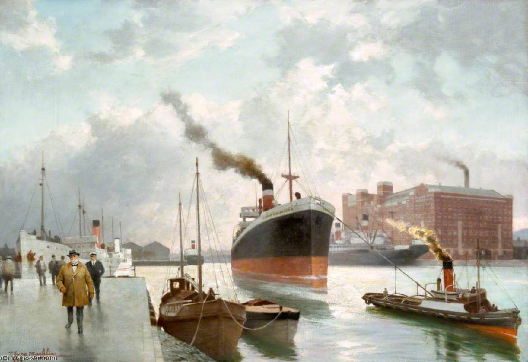 Order Artwork Replica Pollock Dock, The Steamer `City of Wellington` Being Tugged, 1934 by Thomas Eyre Macklin (1863-1943) | ArtsDot.com