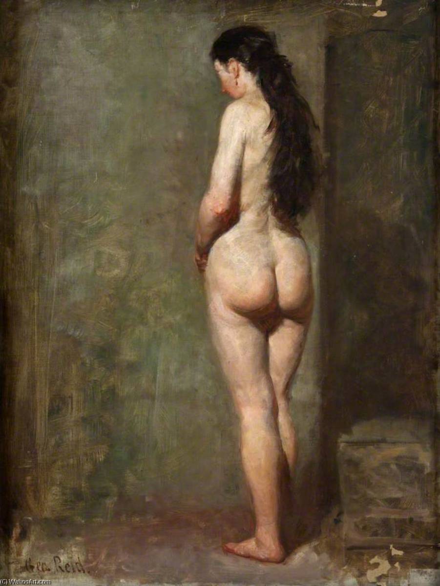 順序 油絵 ロングブラウンヘアで女性裸婦を立てる バイ George Ogilvy Reid (1851-1928) | ArtsDot.com