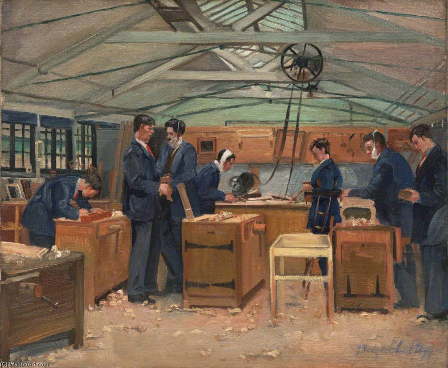 Buy Museum Art Reproductions The Queen`s Hospital for Facial Injuries, Frognal, Sidcup The Carpenters` Shop, 1918 by John Hodgson Lobley (Inspired By) (1878-1954) | ArtsDot.com