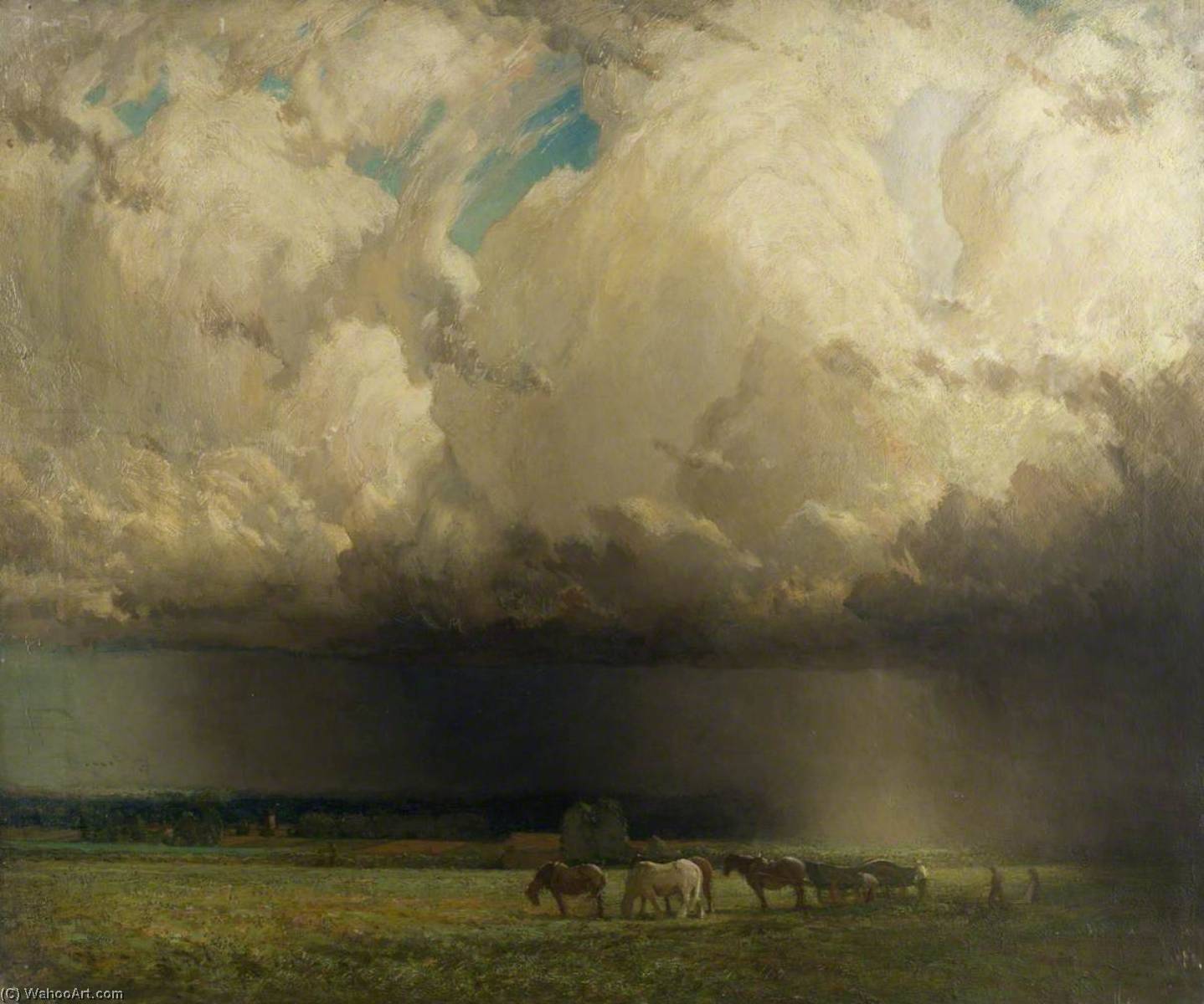 Buy Museum Art Reproductions Harvesting under a Stormy Sky by Lindsay Grandison Macarthur (1866-1945) | ArtsDot.com