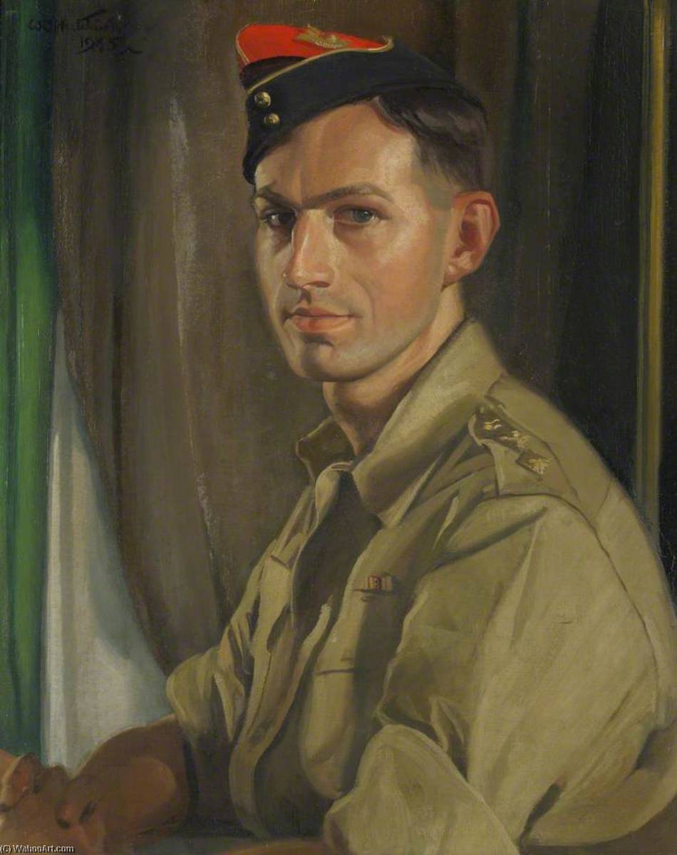 Order Oil Painting Replica Lieutenant Hutchison of the Royal Artillery, Son of the Artist, 1945 by William Oliphant Hutchison (Inspired By) (1889-1970) | ArtsDot.com