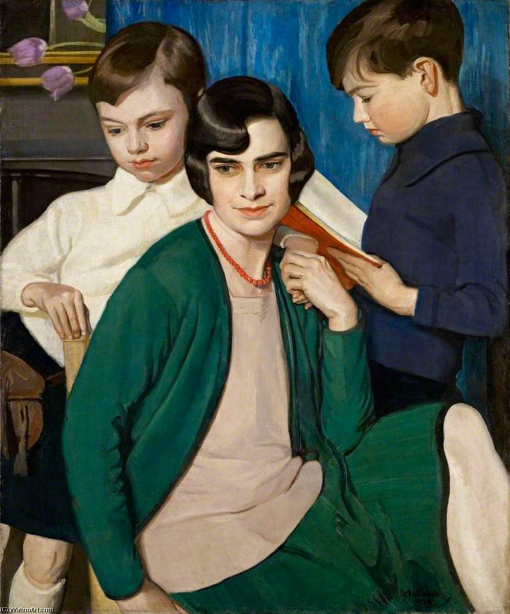 顺序 畫複製 阅读Aloud、Margery和男孩 通过 William Oliphant Hutchison (灵感来自) (1889-1970) | ArtsDot.com