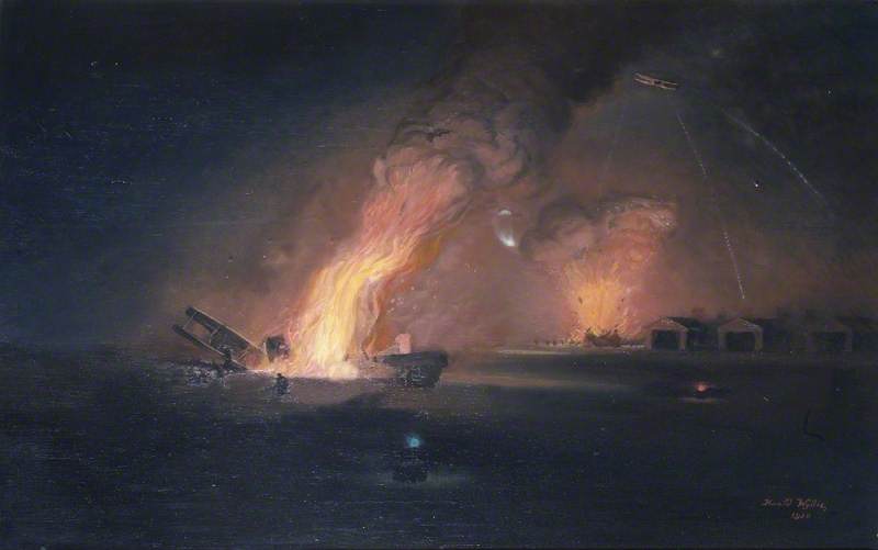 順序 「アート再現 1917年10月20日、ビスシェヘムエアロドームナイトの爆撃, 1920 バイ Harold Wyllie (に触発された) (1880-1973) | ArtsDot.com