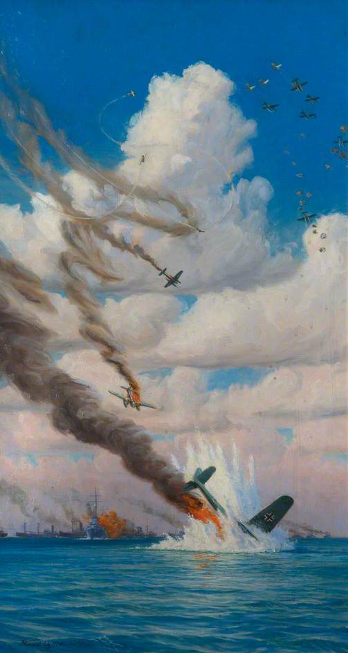 Order Oil Painting Replica Air and Naval Battle off Spurn Head, 1940 by Harold Wyllie (Inspired By) (1880-1973) | ArtsDot.com