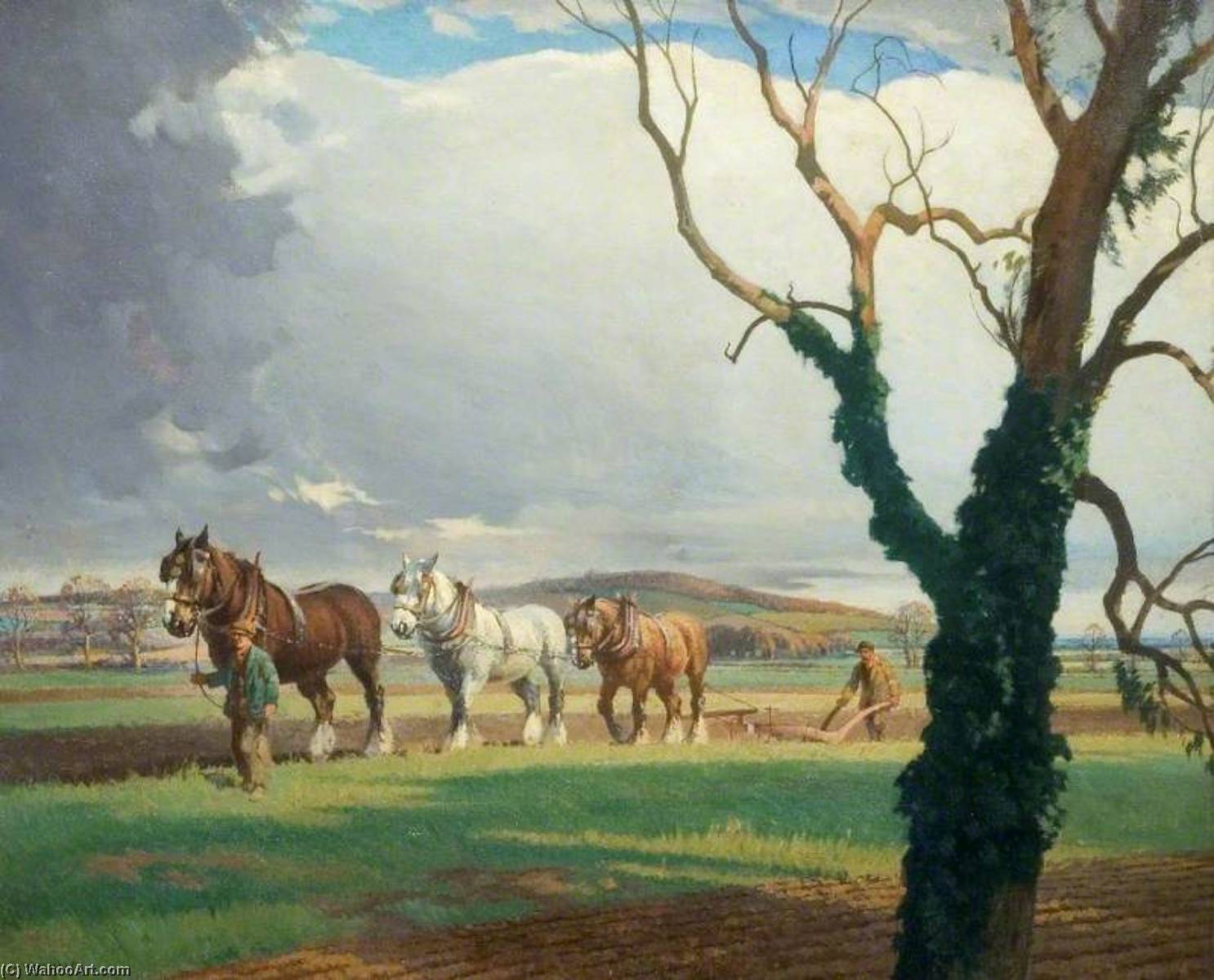 Buy Museum Art Reproductions Ploughing on Sandy Heath by Ernest Herbert Whydale (1886-1952) | ArtsDot.com