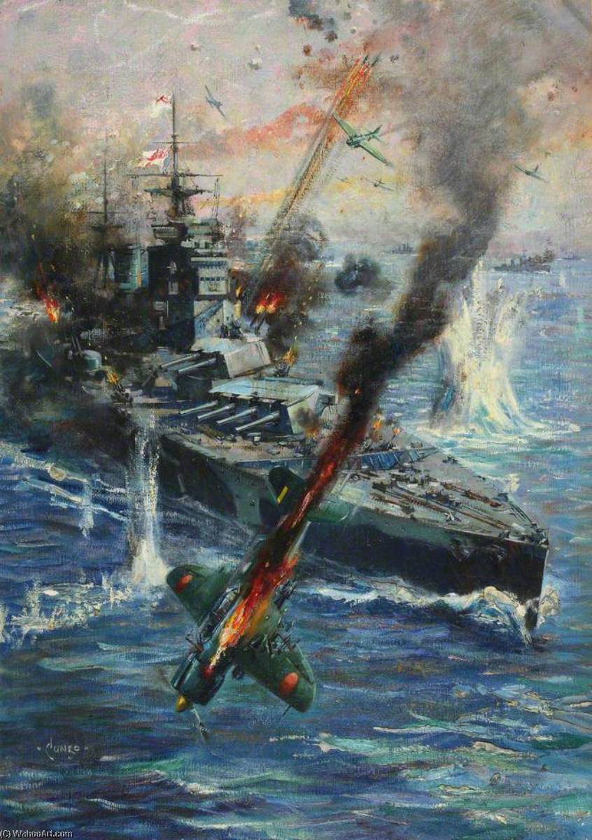 Order Paintings Reproductions Aircraft Attack British Battleship, 1946 by Terence Tenison Cuneo (Inspired By) (1907-1996) | ArtsDot.com