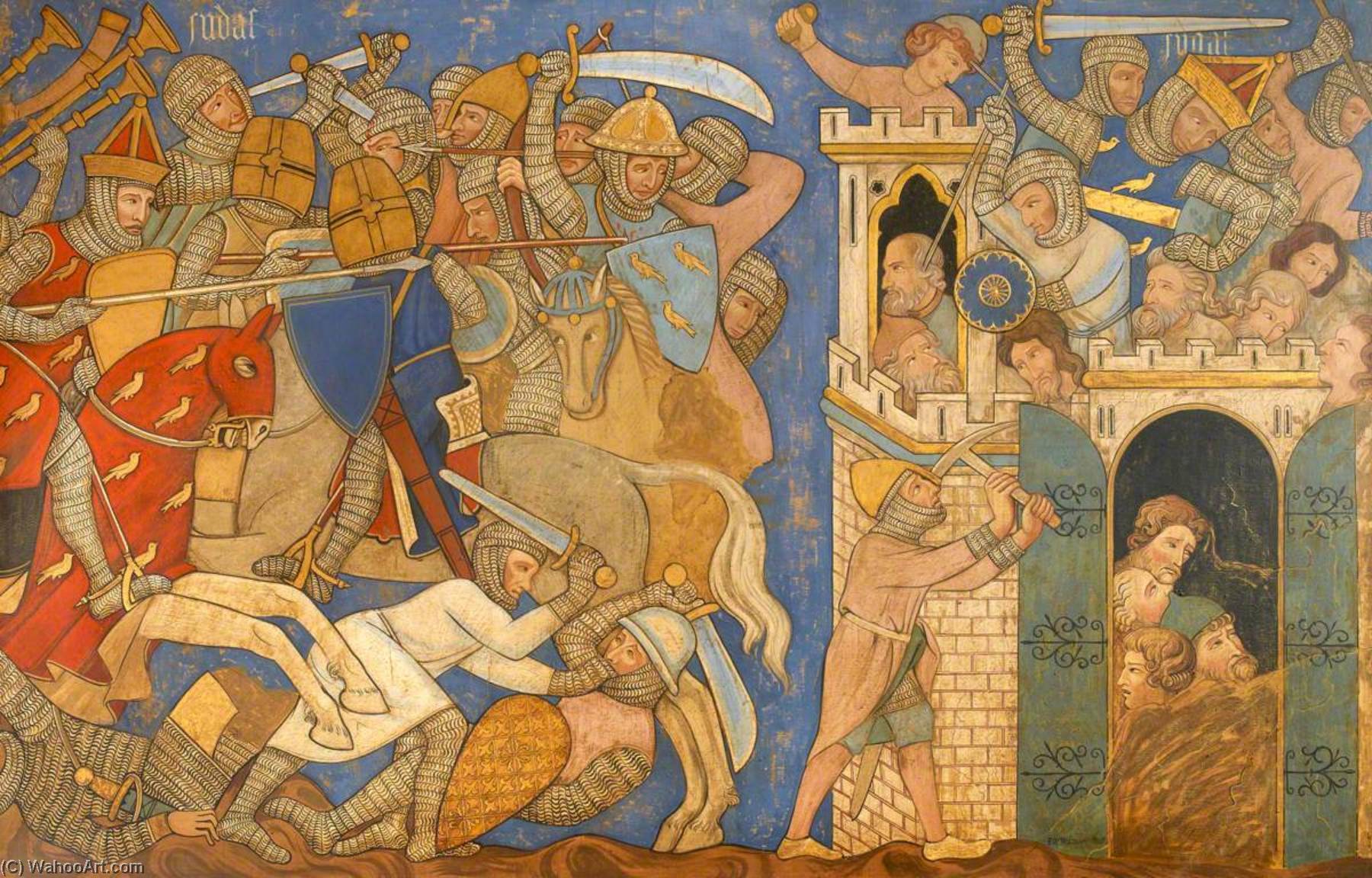 Buy Museum Art Reproductions Reconstruction of Medieval Mural Painting, Battle of Judas Maccabeus with Timotheus and the Fall of Maspha, 1927 by Ernest William Tristram (1882-1952) | ArtsDot.com