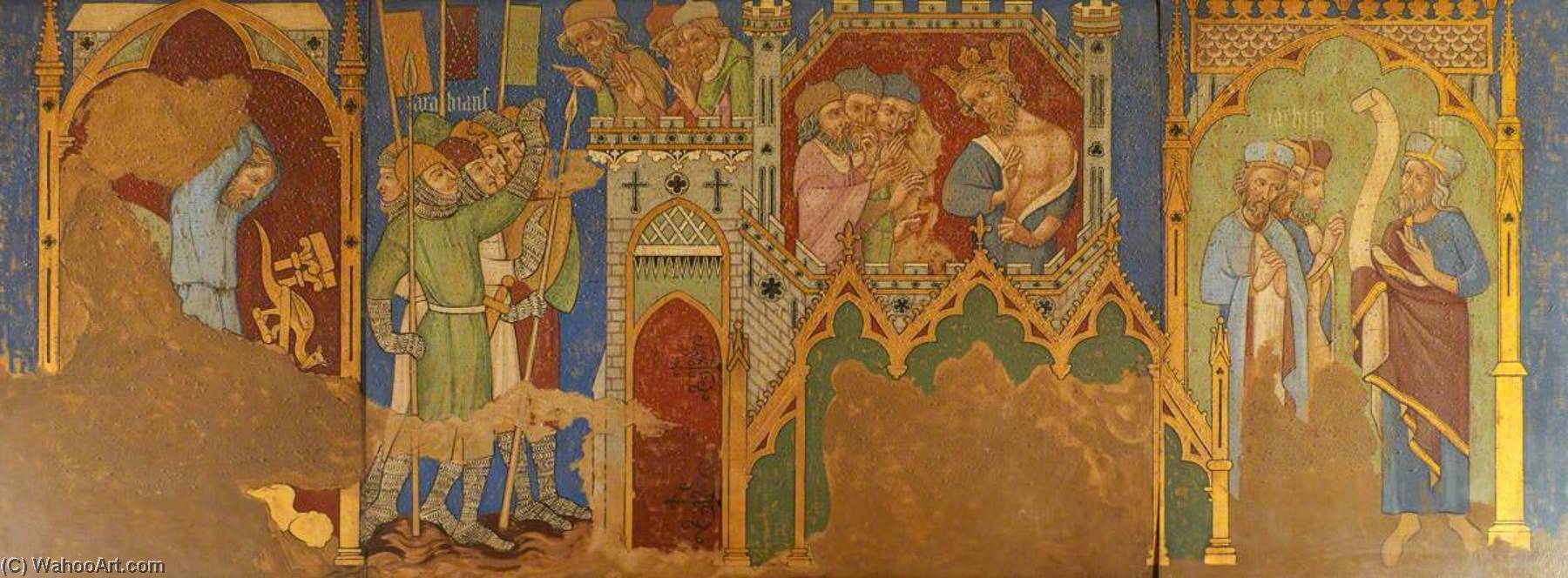 Order Oil Painting Replica Reconstruction of Medieval Mural Painting, Story of Hezekiah, 1927 by Ernest William Tristram (1882-1952) | ArtsDot.com