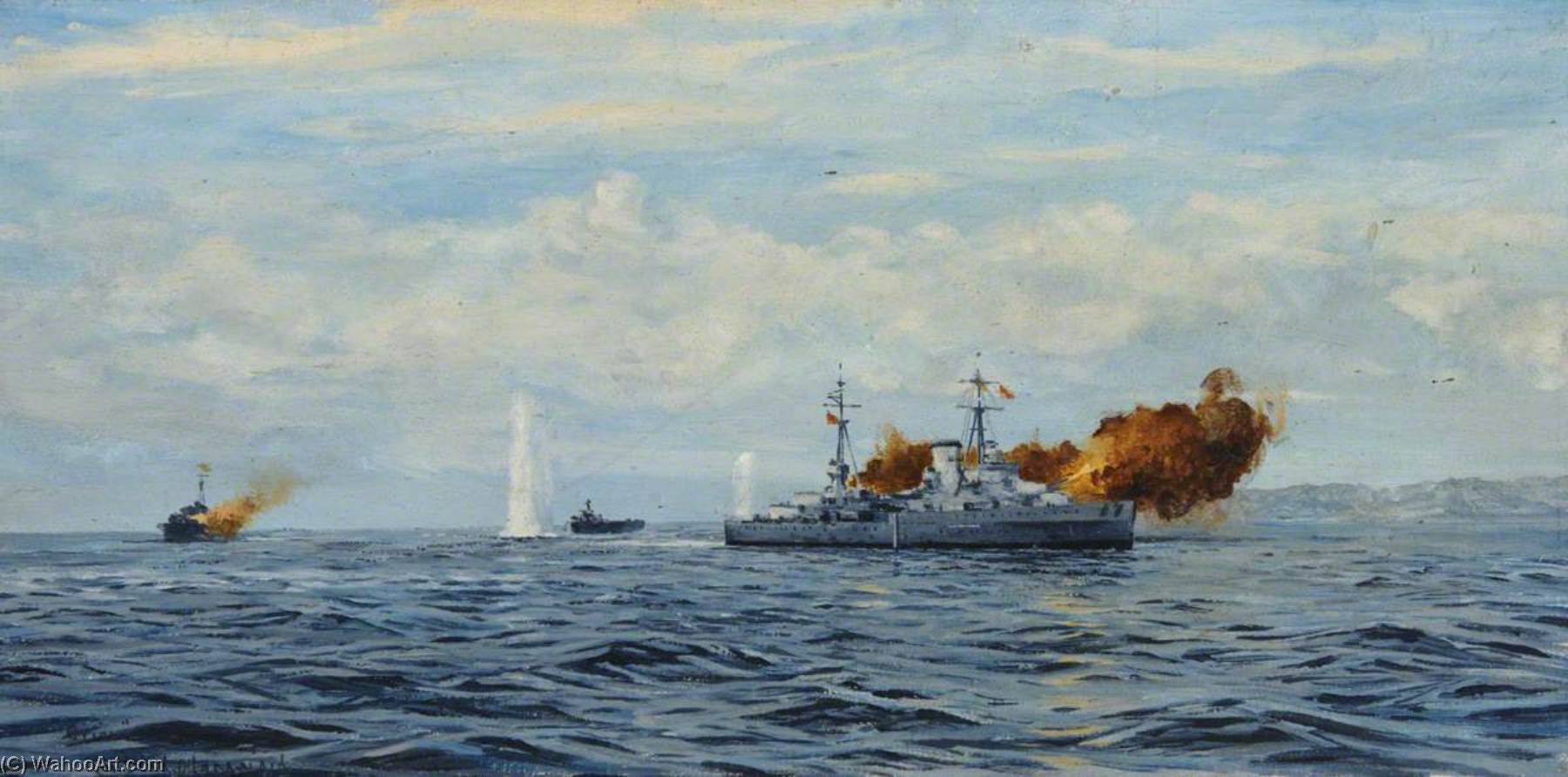 Buy Museum Art Reproductions HMS `Orion` Bombarding a Coast by Rowland Langmaid (Inspired By) (1897-1956) | ArtsDot.com