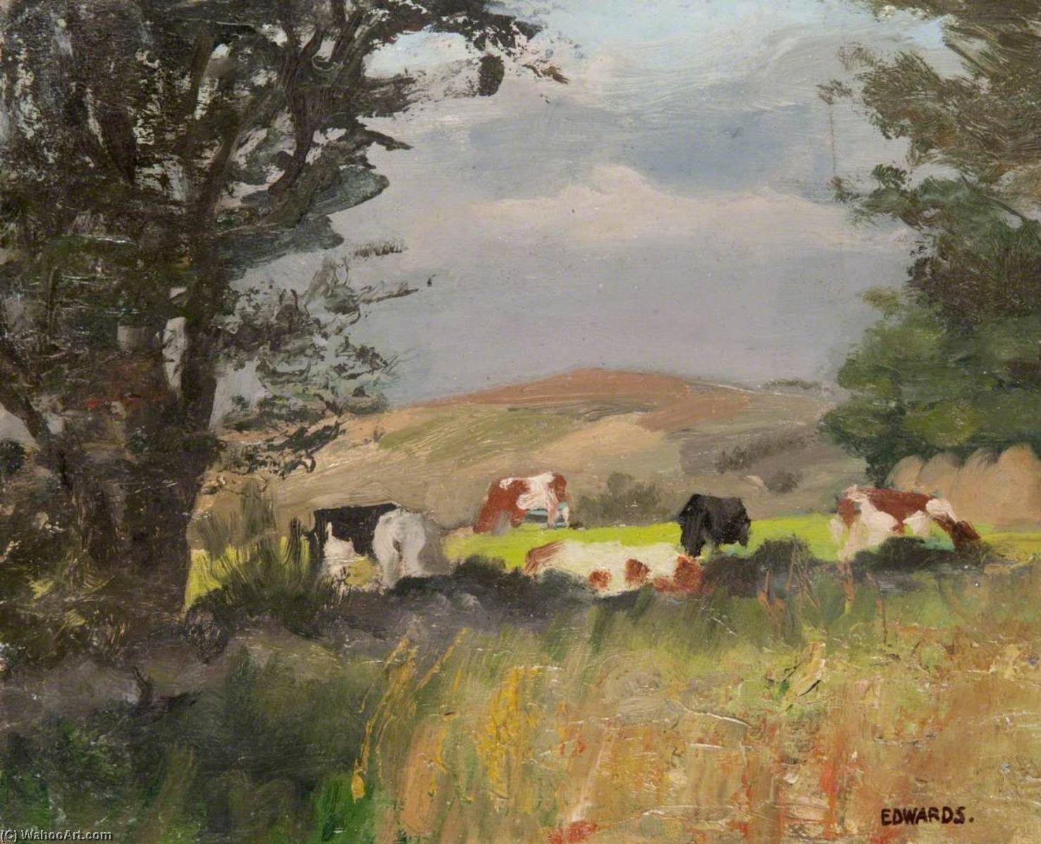 Cows Grazing (recto) by Joseph Byres Edwards (1933-2000) Joseph Byres Edwards | ArtsDot.com