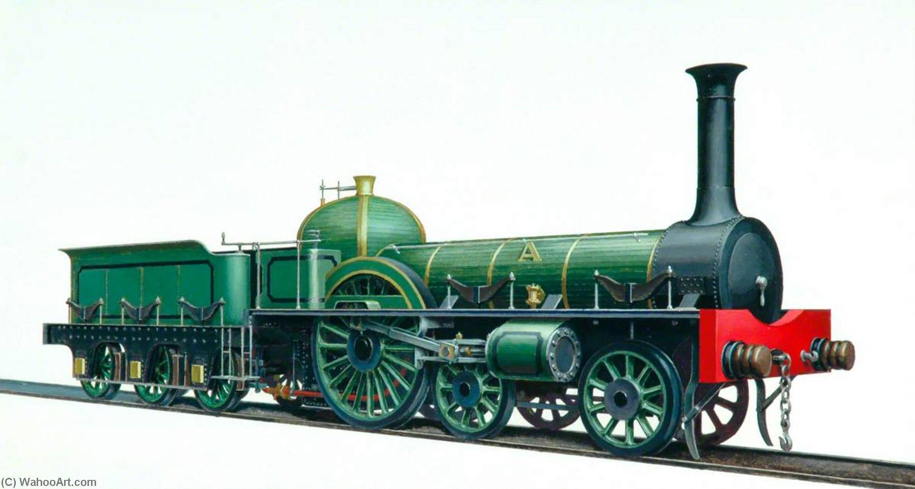Order Oil Painting Replica York, Newcastle and Berwick Railway Great A 4–2–0 Locomotive by Henry Maurice Whitcombe (Inspired By) (1900-1984) | ArtsDot.com