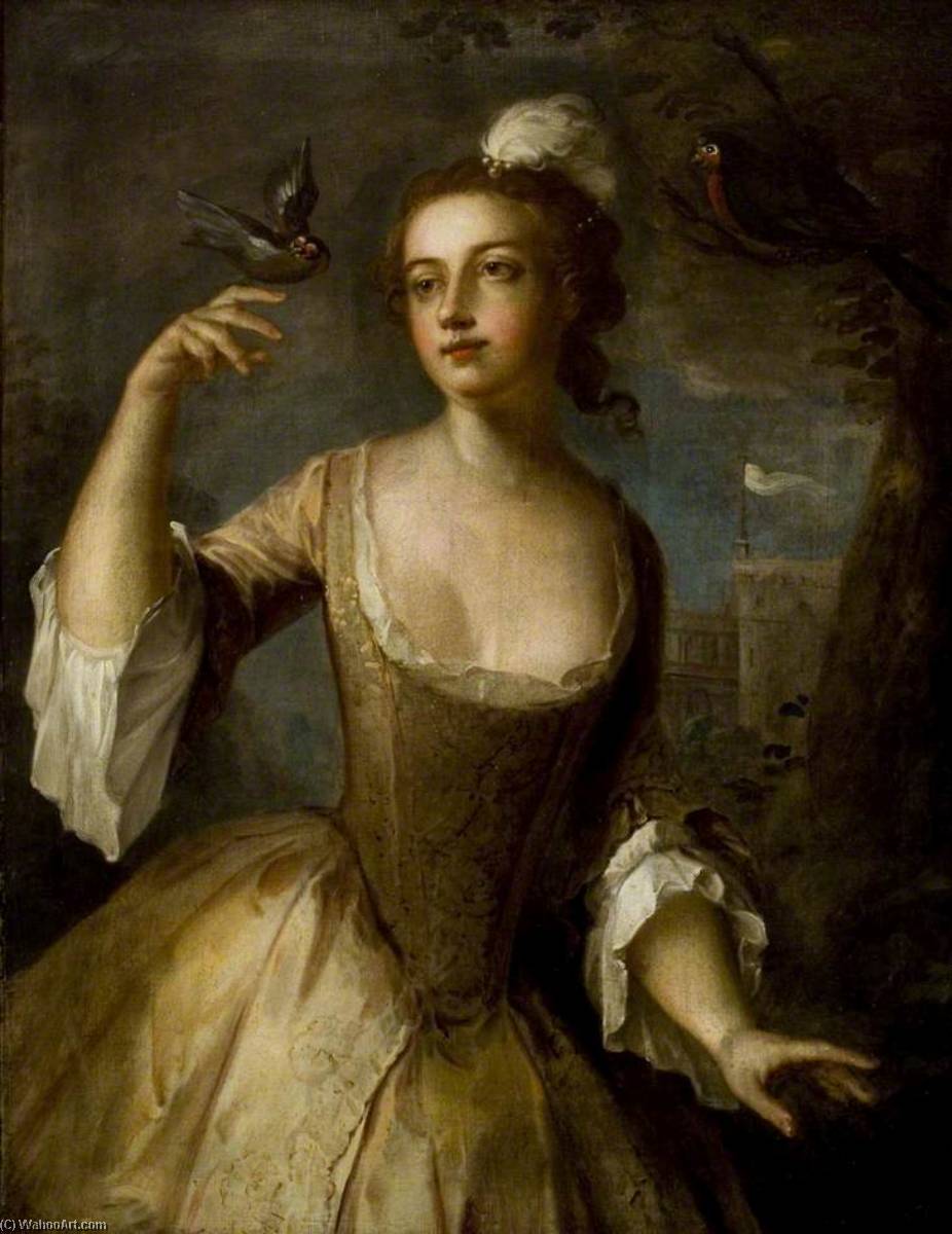 Buy Museum Art Reproductions Young Woman with Goldfinch (Air) by Philippe Mercier (1689-1760) | ArtsDot.com