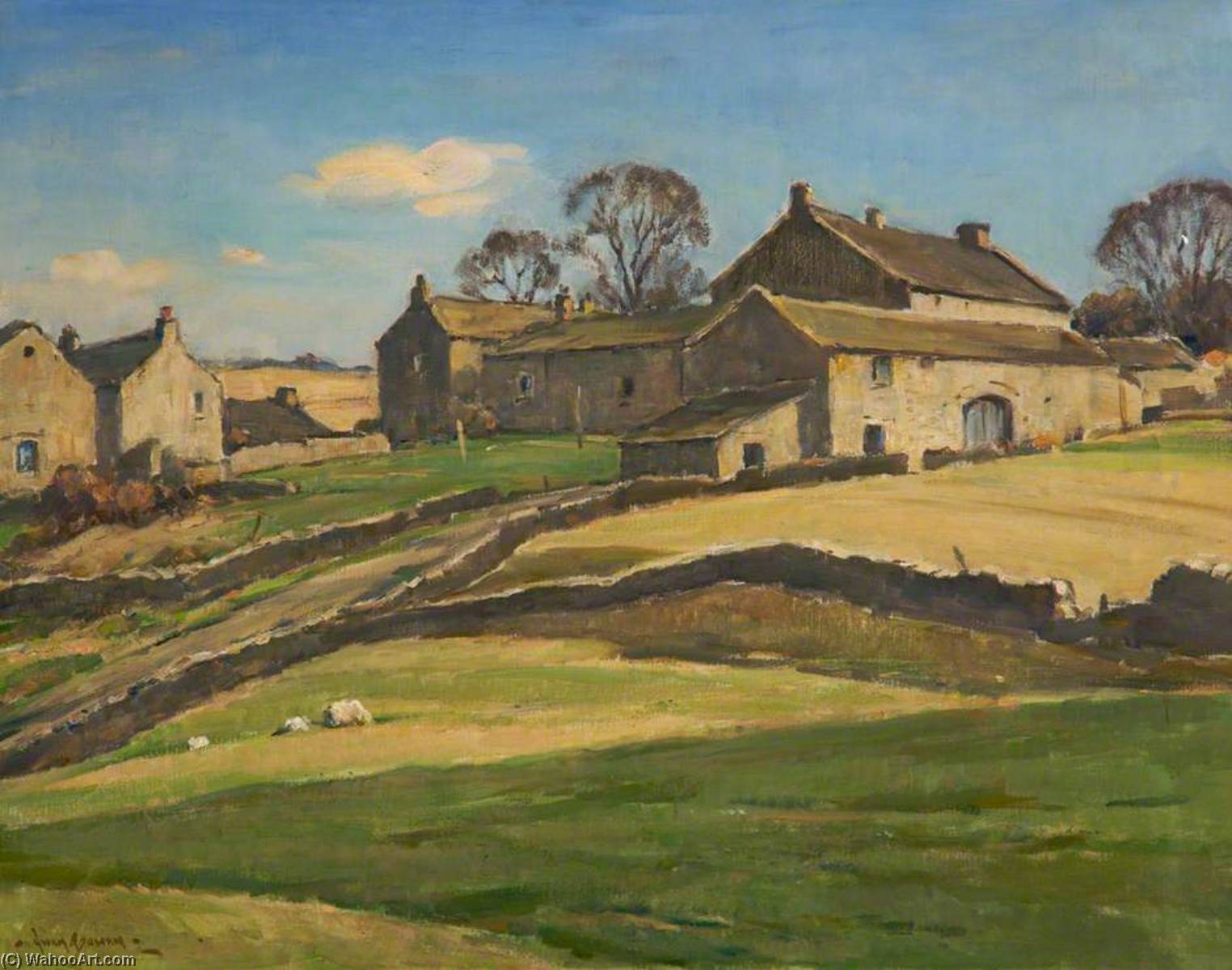 Order Oil Painting Replica The Village on the Hill, Appletreewick, North Yorkshire, 1945 by Owen Bowen (Inspired By) (1873-1967) | ArtsDot.com