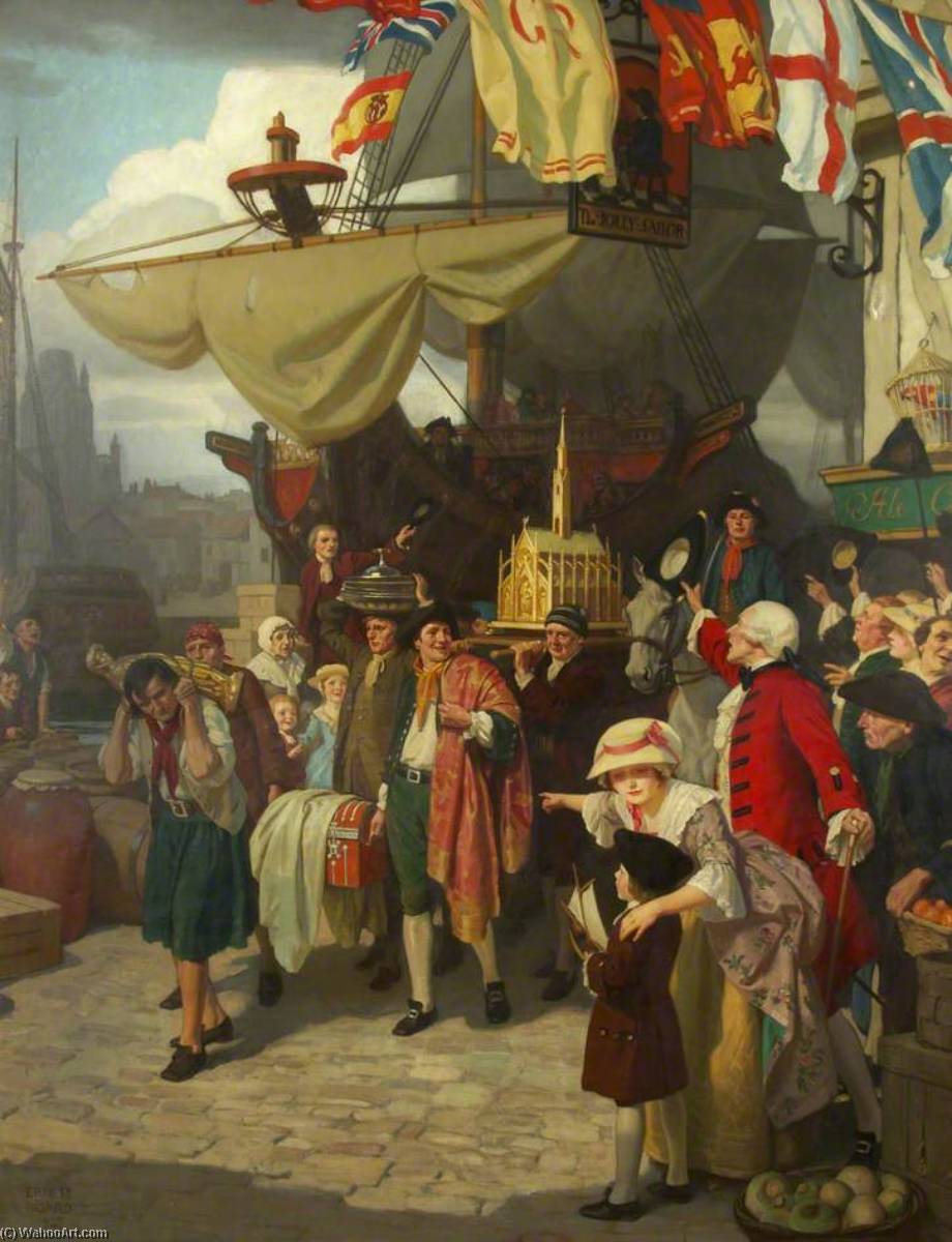 Order Artwork Replica The Unloading of Two Captured Spanish Treasure Ships at Bristol in September, 1745, 1927 by Ernest Board (1877-1934) | ArtsDot.com