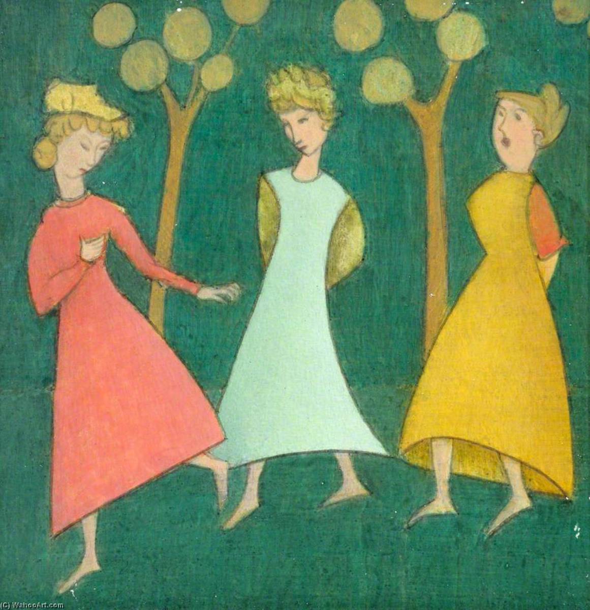 Buy Museum Art Reproductions Three Girls in a Forest by John Downton (Inspired By) (1906-1991) | ArtsDot.com
