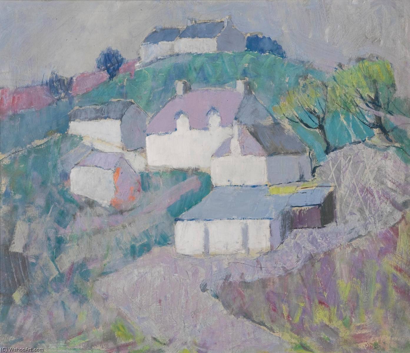 Order Oil Painting Replica Houses at Ashkirk by Anne Redpath (Inspired By) (1895-1965, United Kingdom) | ArtsDot.com