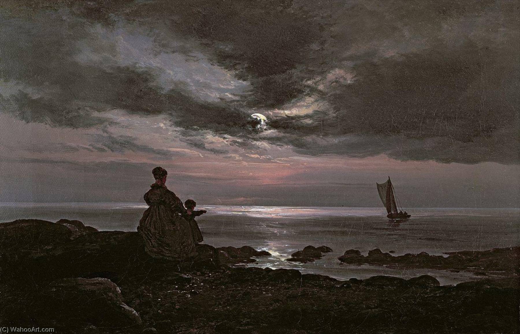 Order Art Reproductions Mother and Child by the Sea, 1840 by Johan Christian Clausen Dahl (1788-1857, Norway) | ArtsDot.com