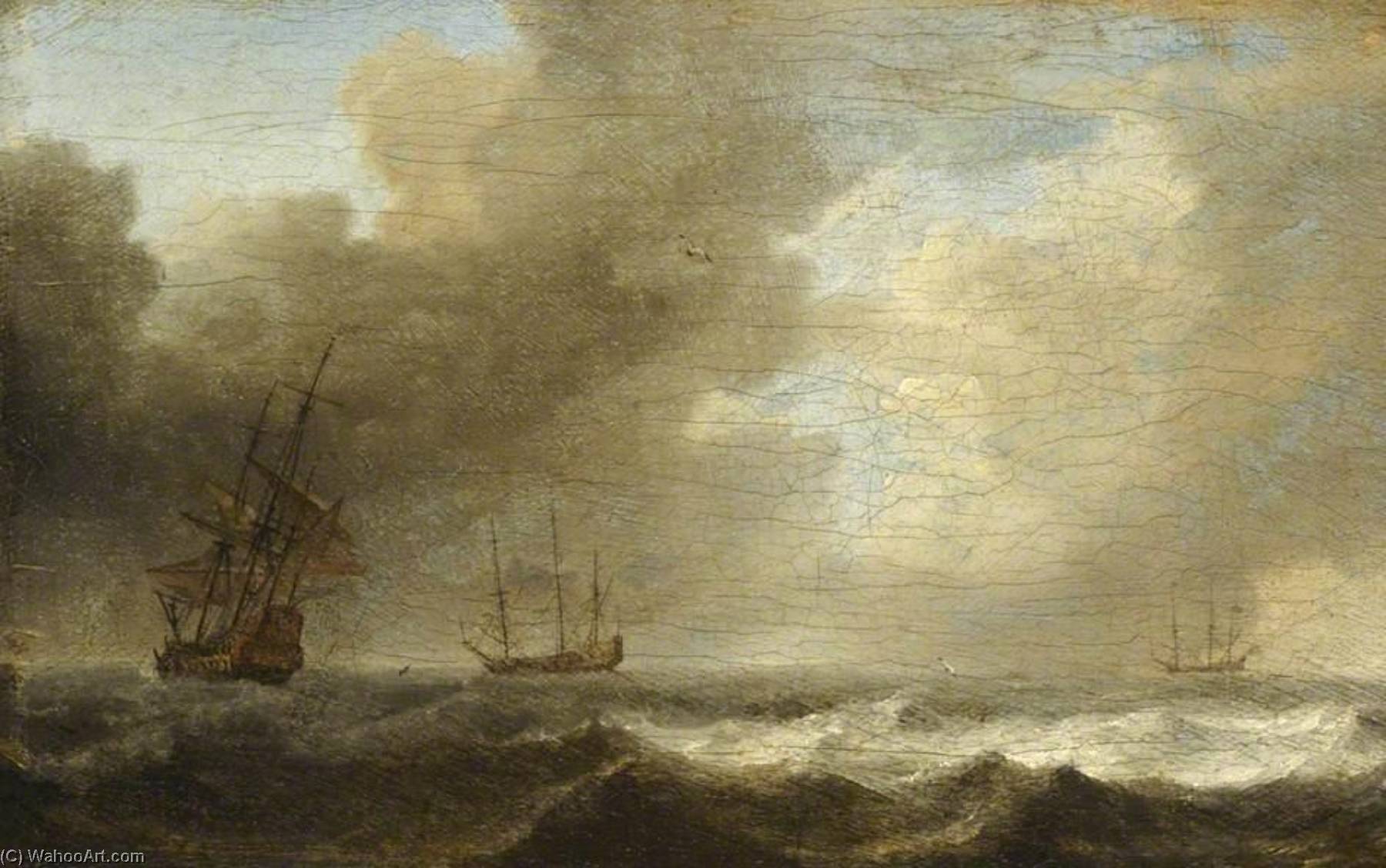 Buy Museum Art Reproductions A Dutch Ship Lying to in a Strong Breeze by Willem Van De Velde The Younger | ArtsDot.com