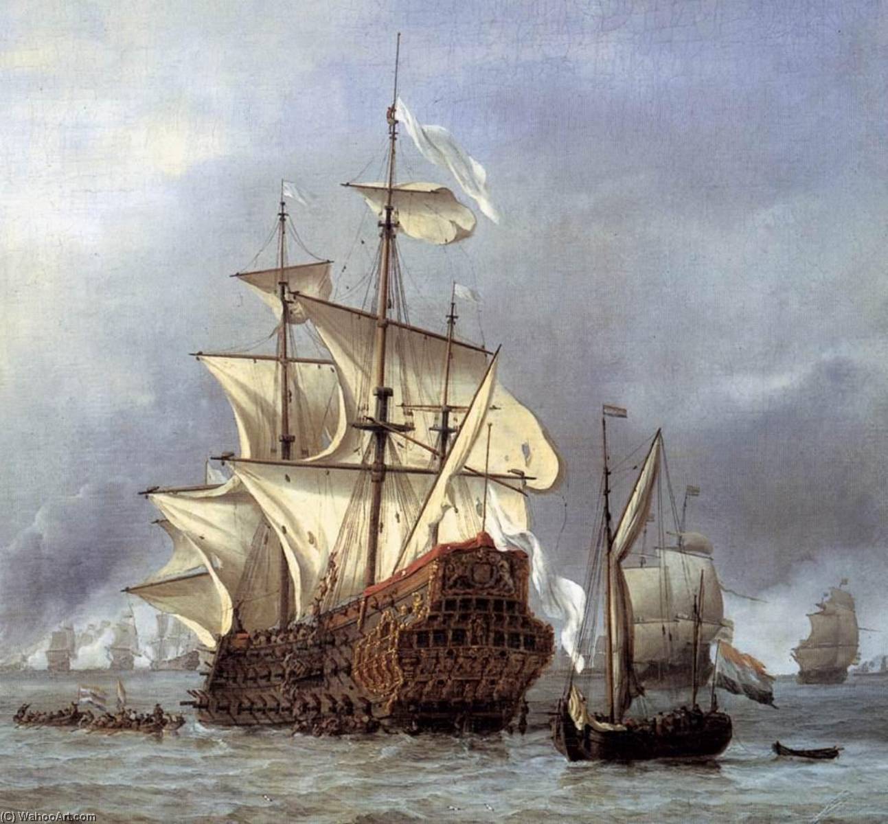 Order Oil Painting Replica The Taking of the English Flagship the Royal Prince (detail), 1666 by Willem Van De Velde The Younger | ArtsDot.com