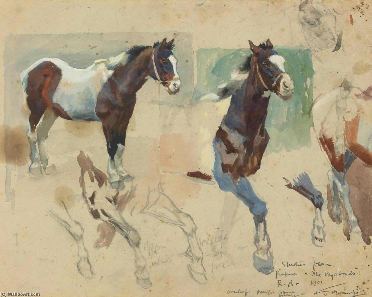 Studies from the picture The Vagabonds by Alfred James Munnings Alfred James Munnings | ArtsDot.com