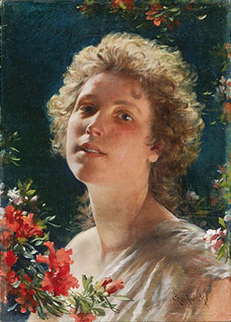 Order Paintings Reproductions Girl with azalea flowers by Wladyslaw Czachórski (1850-1911) | ArtsDot.com