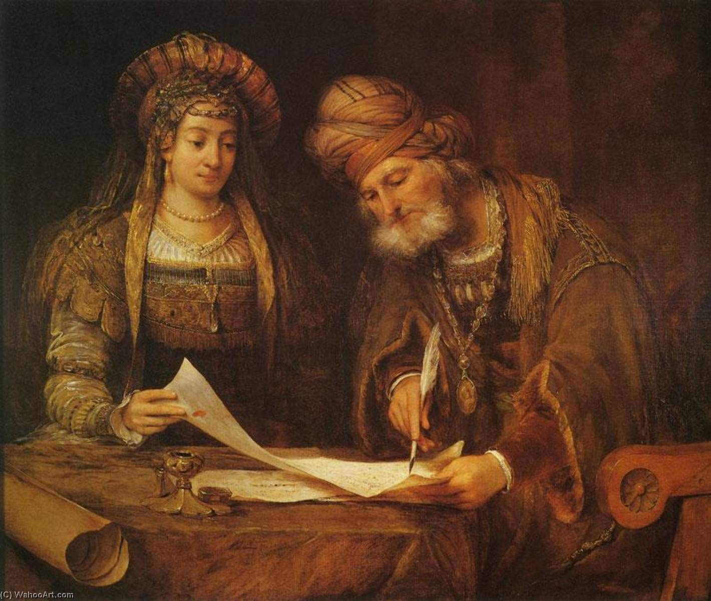 Order Art Reproductions Mardochai Writing the First Purim Letter by Aert De Gelder (1645-1645, Netherlands) | ArtsDot.com