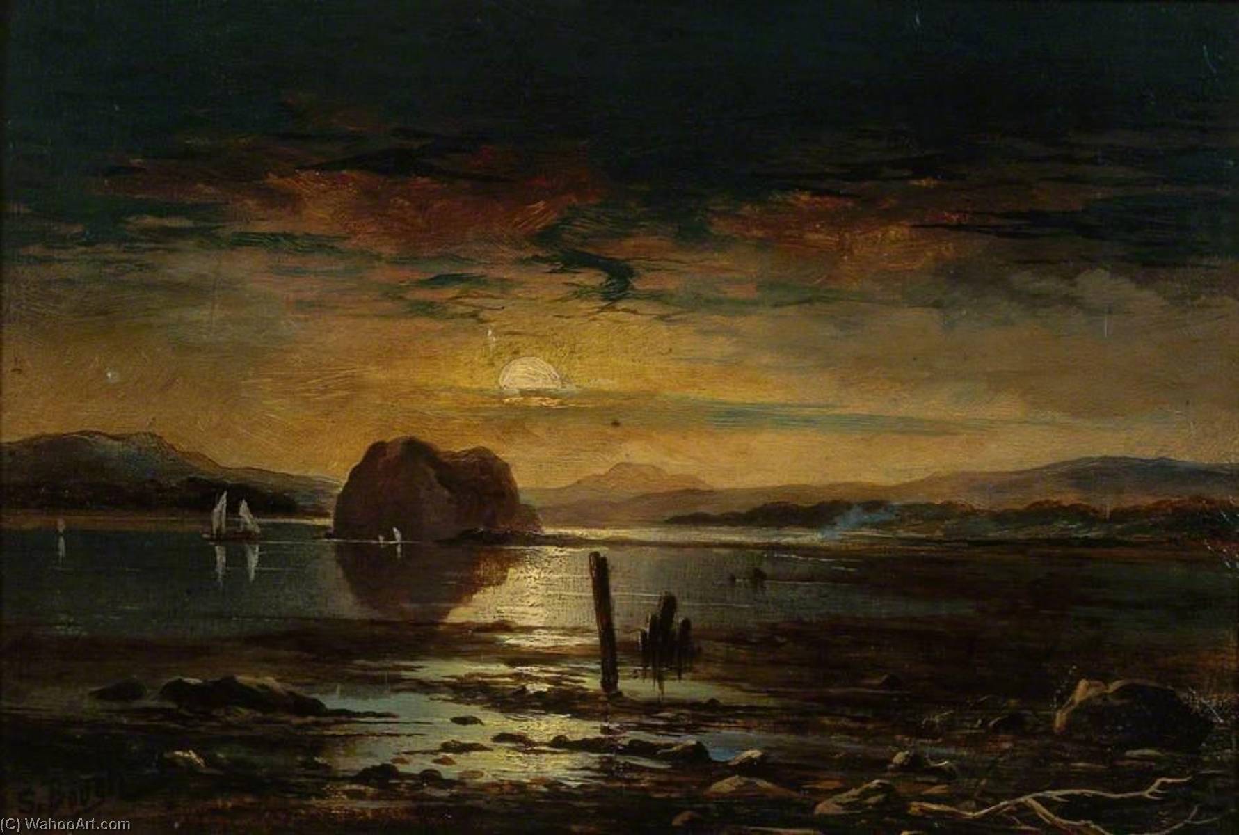 Order Art Reproductions Dumbarton Rock from above Port Glasgow Looking North, 1878 by Samuel Bough (1822-1878, United Kingdom) | ArtsDot.com