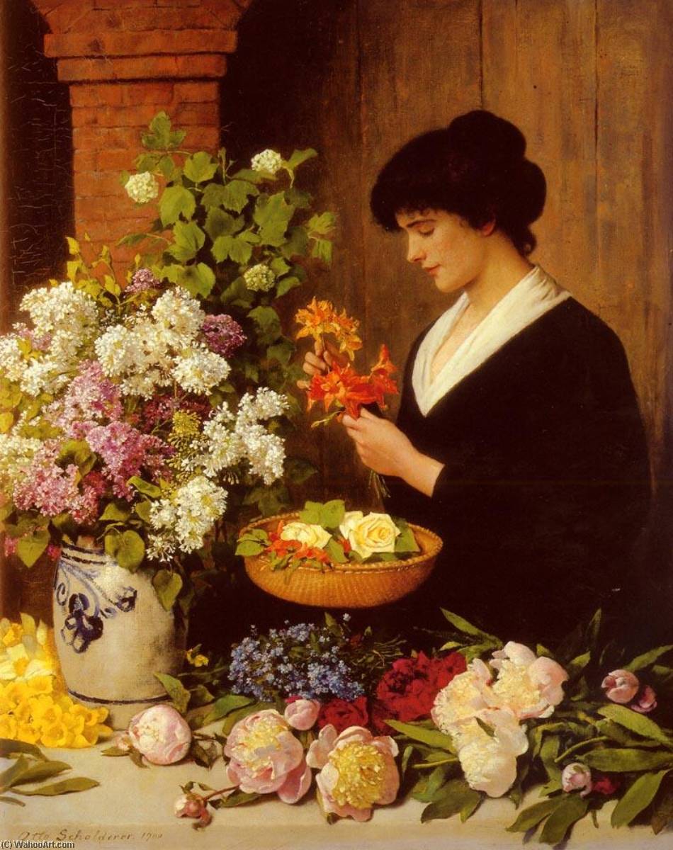 Order Paintings Reproductions The Flower Arrangement by Otto Scholderer (1834-1902) | ArtsDot.com