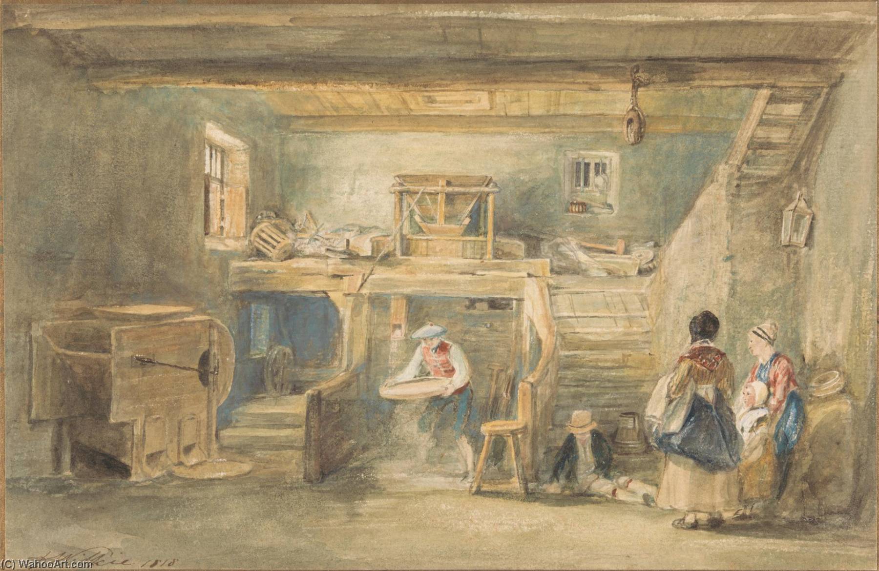 Order Artwork Replica Interior of Pitlessie Mill with a Man Sieving Corn, 1818 by Sir David Wilkie (1785-1841, Scotland) | ArtsDot.com