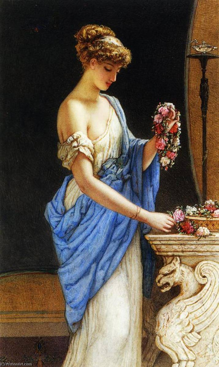 Order Artwork Replica A Girl in Classical Dress Arranging a Garland of Flowers, 1874 by James Sant (1820-1916, United Kingdom) | ArtsDot.com