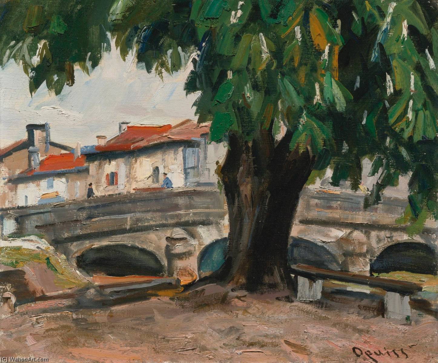 Order Artwork Replica Poisson, Haute Marne. Marronnier près du pont by Takanori Oguiss (Inspired By) (1901-1986) | ArtsDot.com