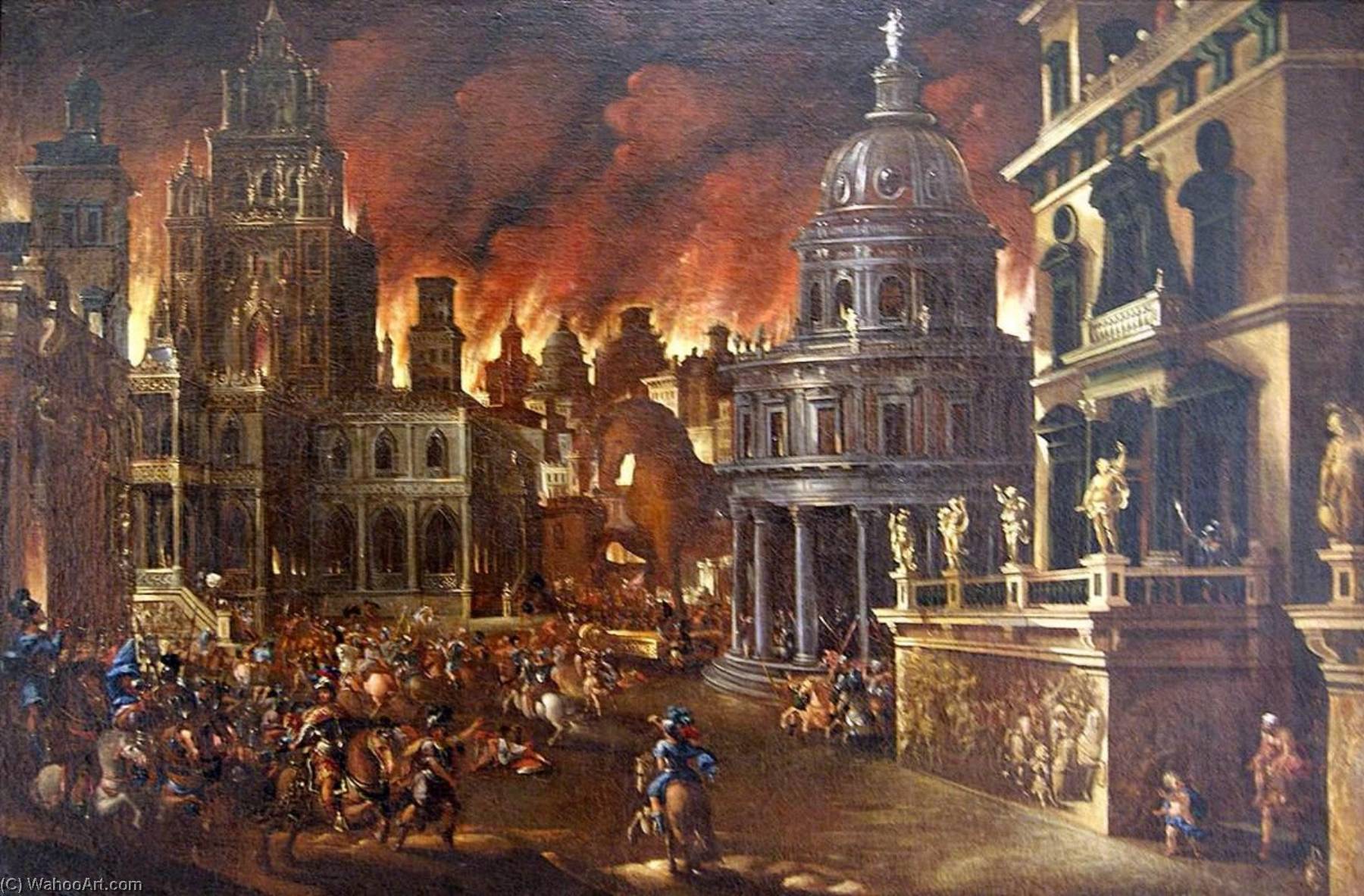 Order Art Reproductions The Burning of Troy, 1657 by Francisco Gutiérrez Cabello (1616-1670) | ArtsDot.com