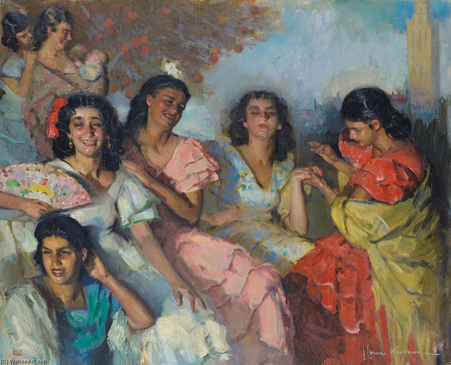Order Oil Painting Replica La bonne aventure à Séville by José Herrerilla Cruz Herrera (Inspired By) (1890-1972) | ArtsDot.com