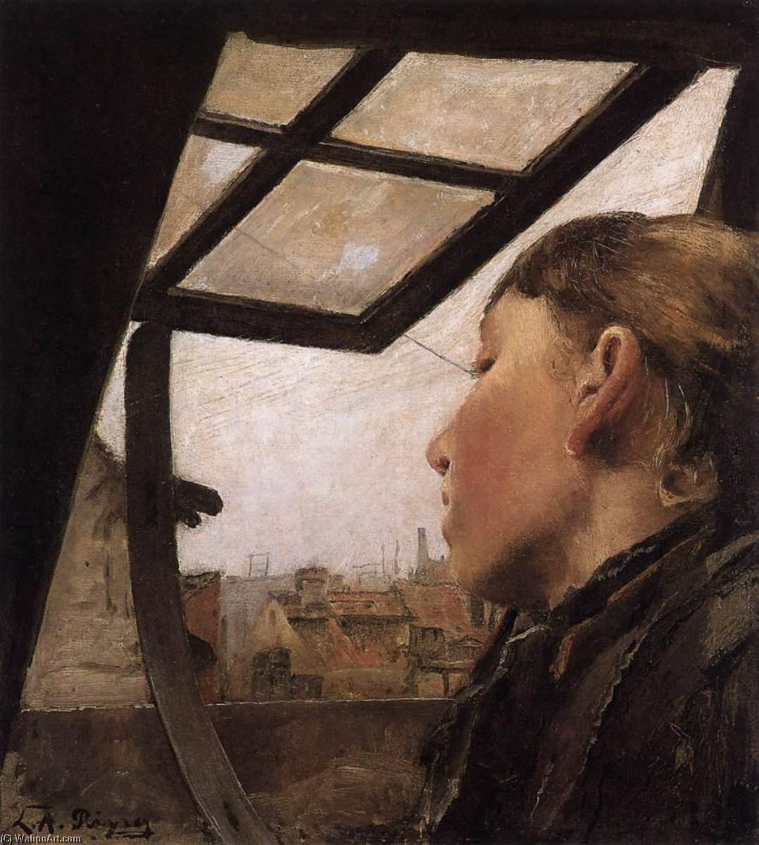 Girl Looking out of a Skylight, 1885 by Laurits Andersen Ring Laurits Andersen Ring | ArtsDot.com