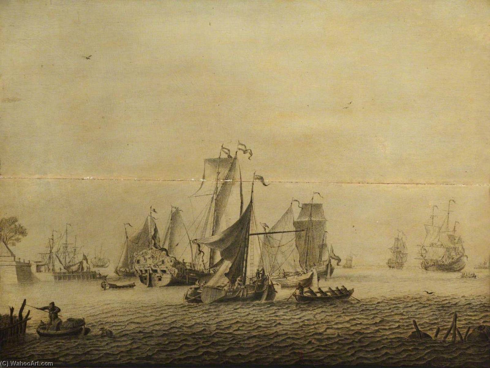 Order Paintings Reproductions Small Craft in a Dutch Harbour by Adriaen Van Salm (1660-1720) | ArtsDot.com