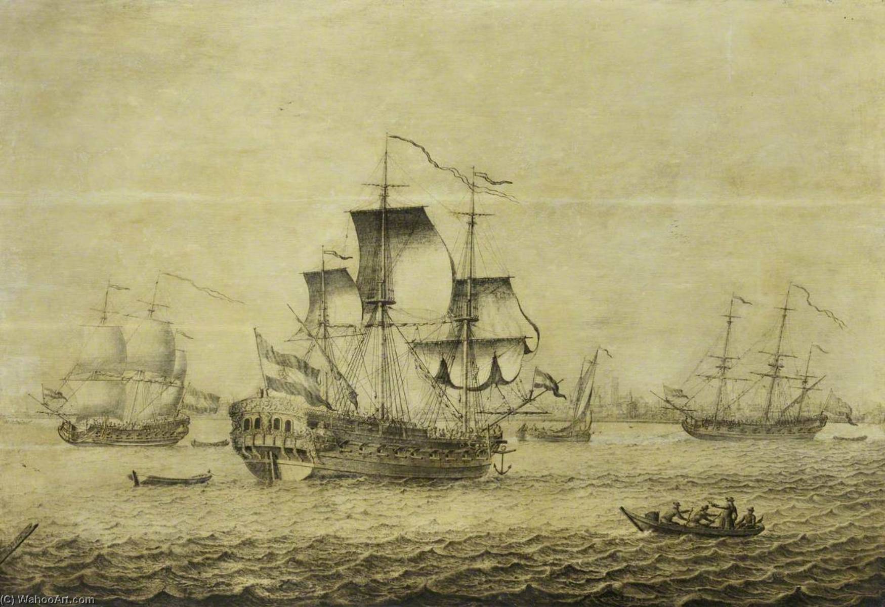 Order Art Reproductions A Dutch Frigate off Rotterdam by Adriaen Van Salm (1660-1720) | ArtsDot.com