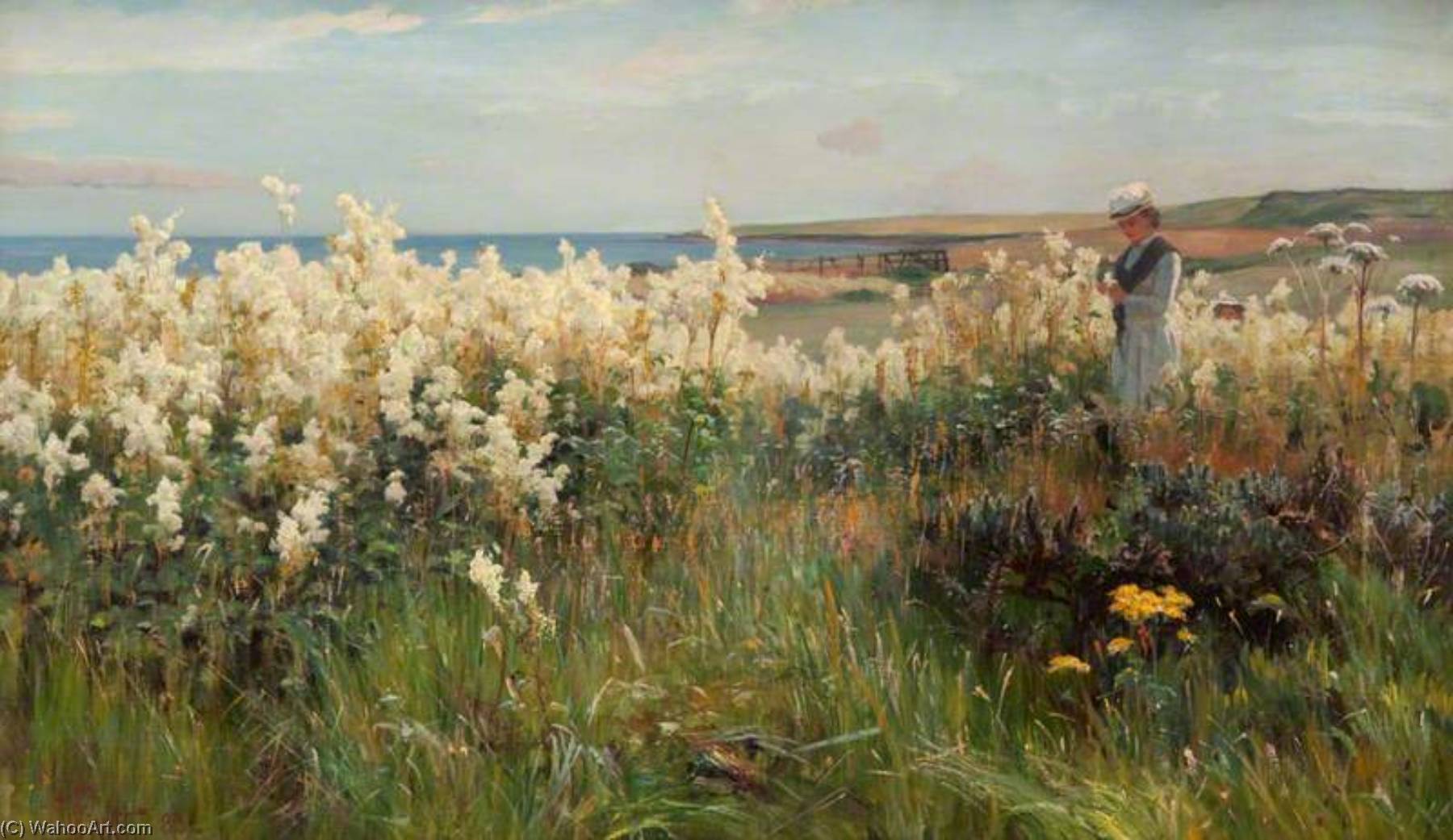 Order Oil Painting Replica Girl in a Field with Blossom by William Pratt (1855-1936) | ArtsDot.com