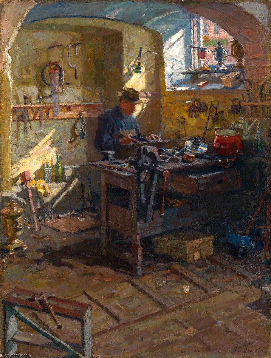 Buy Museum Art Reproductions In a Samovar Shop by Arnold Borisovich Lakhovsky (1880-1937, Russia) | ArtsDot.com