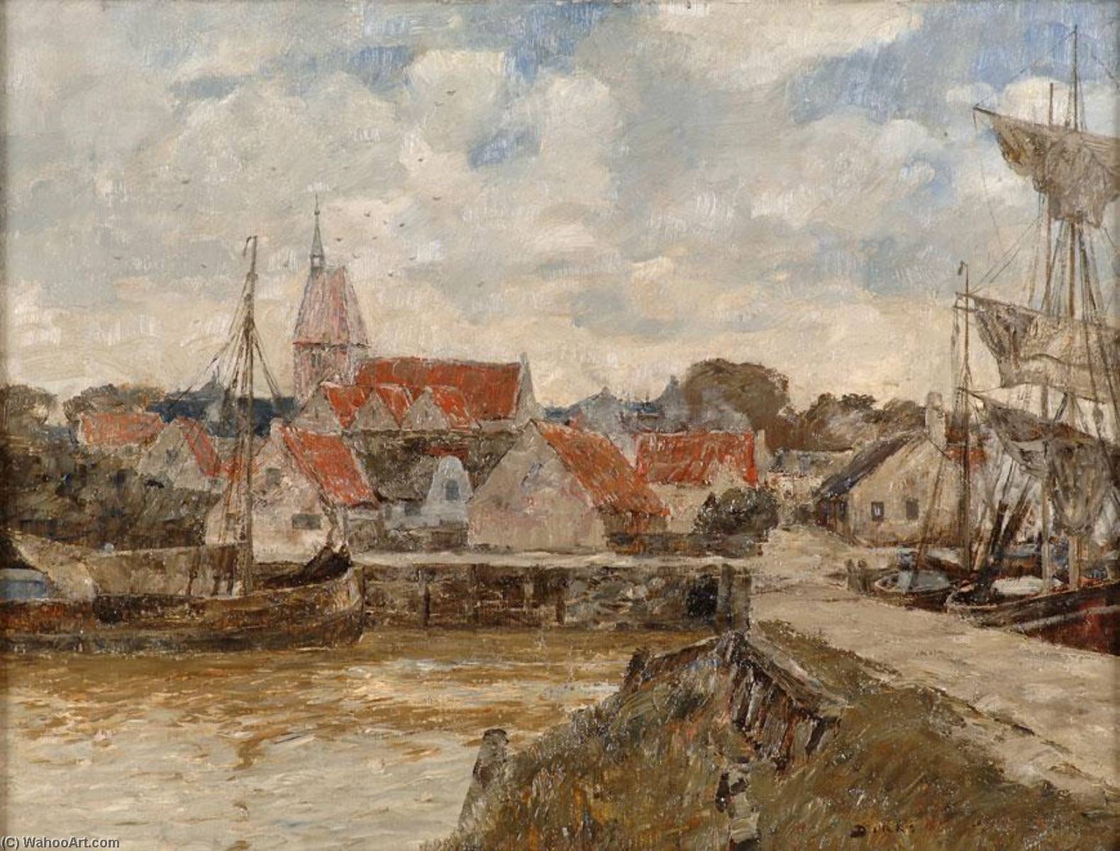 Order Paintings Reproductions Fishing port by Andreas Dirks (1865-1922) | ArtsDot.com