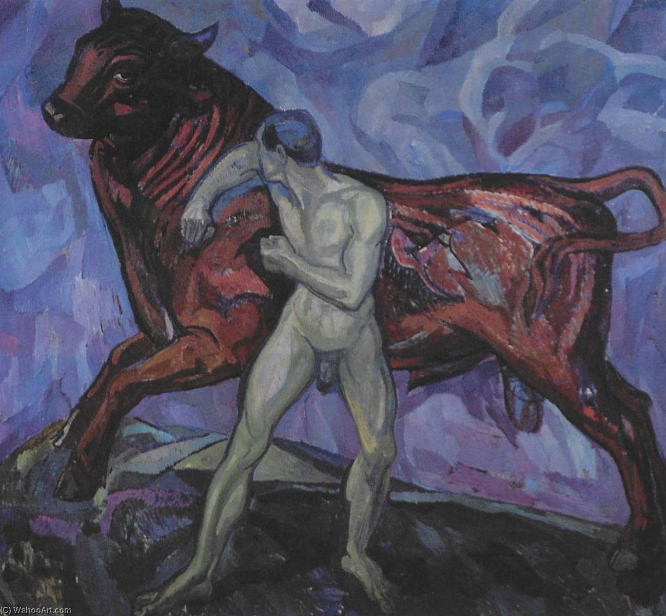 Man with a Bull, 1909 by Axel Torneman Axel Torneman | ArtsDot.com