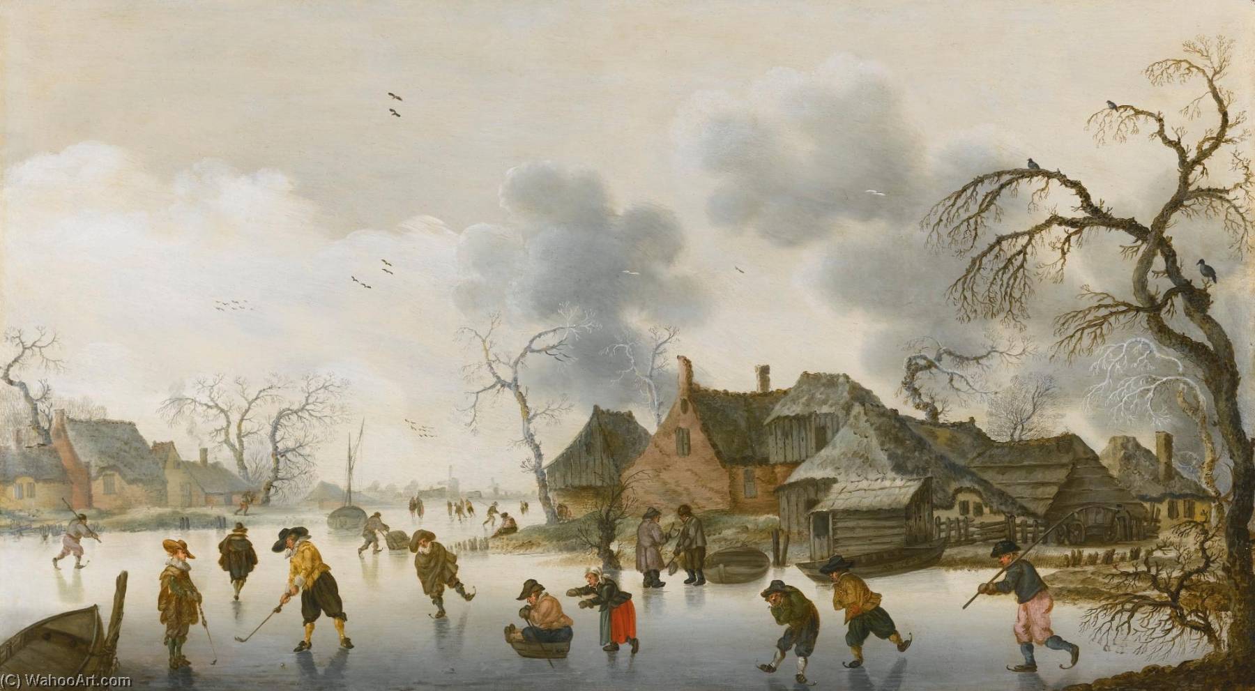 Order Oil Painting Replica Winter scene with skaters and kolfers on the ice by Anthonie Verstraelen (1594-1641) | ArtsDot.com